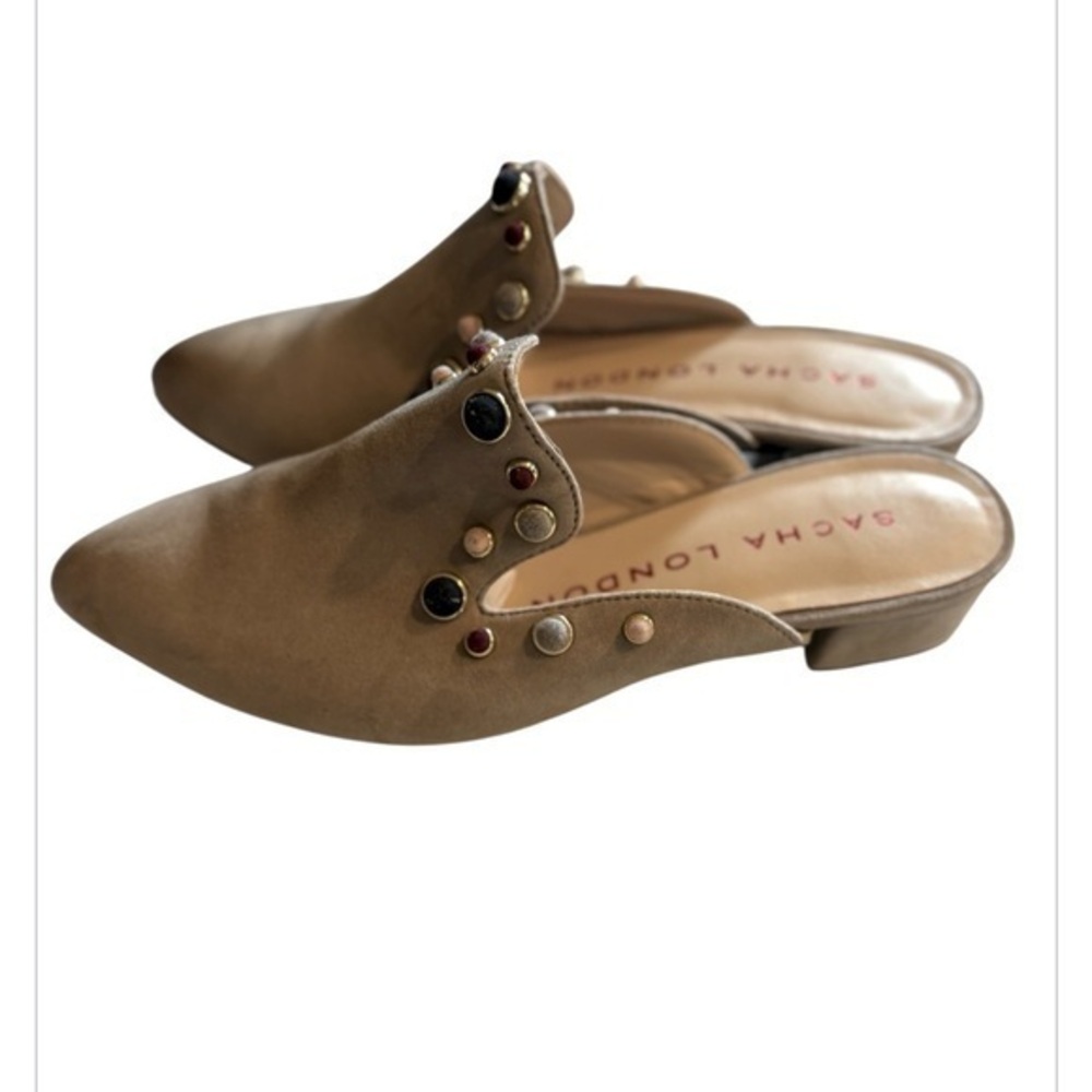 Sacha London Cindi Women Slides Taupe Beaded Pointed Toe Low Heels 9